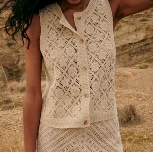 Sezane Ron Top Cream Knit Sleeveless Sweater Vest